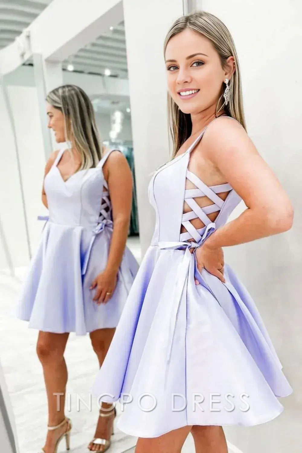 TingPo Wholesale Lilac A-line Short Homecoming Dress With Side Corset formal wear dresses